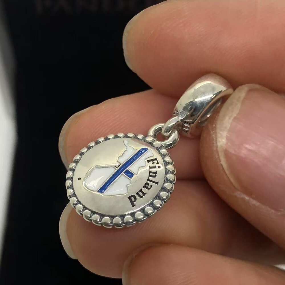 ✨🔥Pandora Finland Flag Map Dangle Charm S925 Silver with box